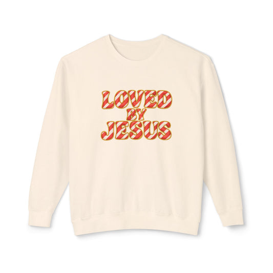 "Loved by Jesus" Candy Cane Couture Comfort Colors Crewneck