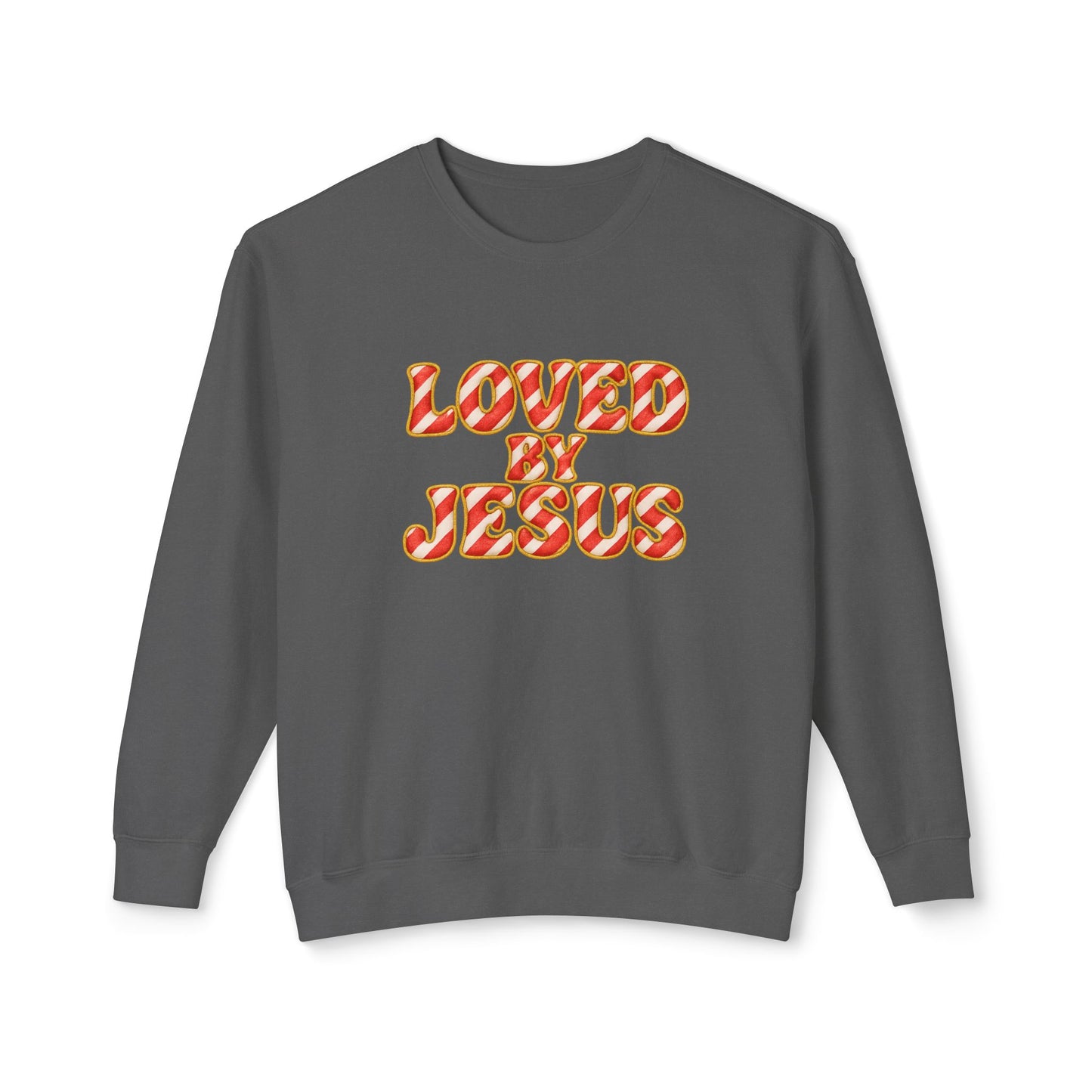 "Loved by Jesus" Candy Cane Couture Comfort Colors Crewneck
