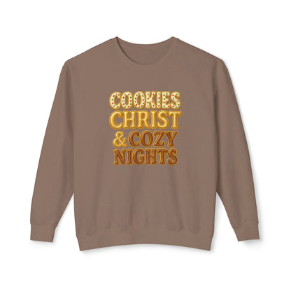 "Cookies, Christ, and Cozy Nights" Comfort Colors Crewneck