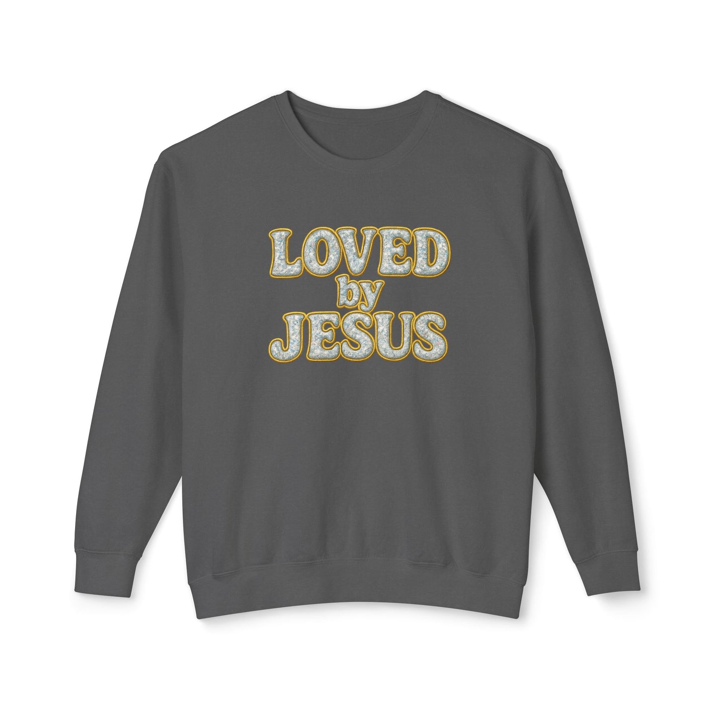 "Loved by Jesus" Diamond Dust Prism Luxe© Comfort Colors Crewneck