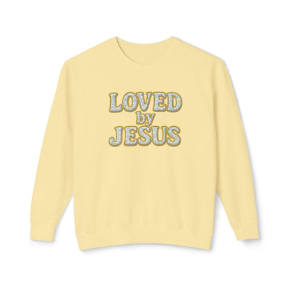 "Loved by Jesus" Diamond Dust Prism Luxe© Comfort Colors Crewneck