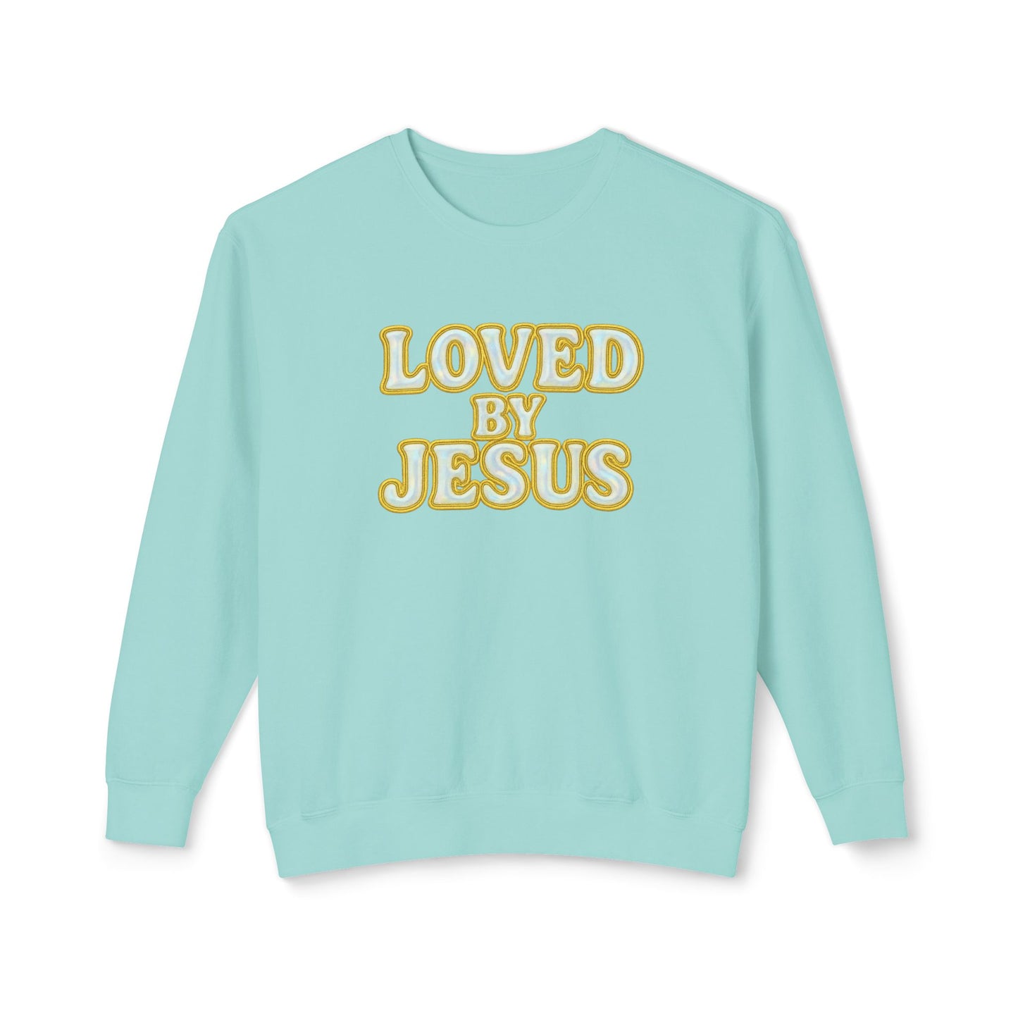 "Loved by Jesus" Holographic Luxe© Comfort Colors Crewneck