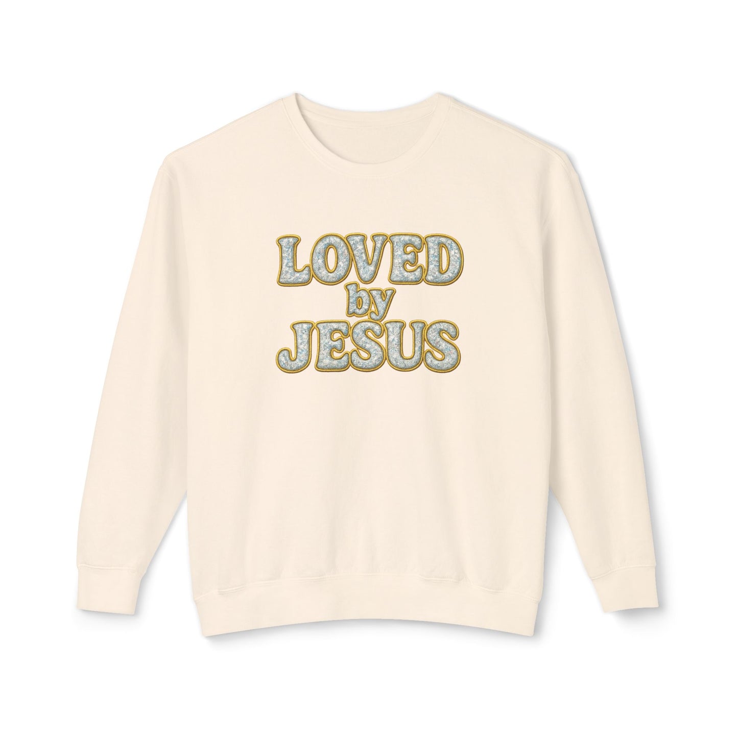 "Loved by Jesus" Diamond Dust Prism Luxe© Comfort Colors Crewneck