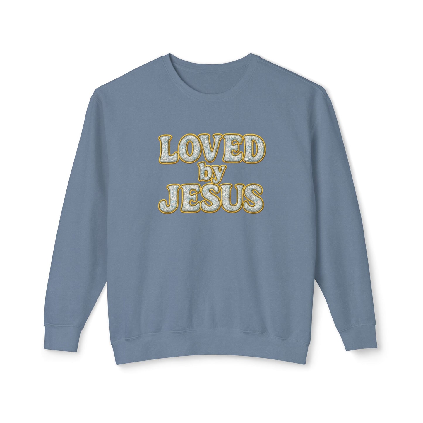 "Loved by Jesus" Diamond Dust Prism Luxe© Comfort Colors Crewneck
