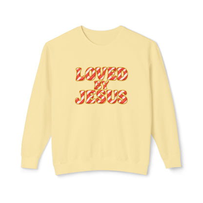 "Loved by Jesus" Candy Cane Couture Comfort Colors Crewneck