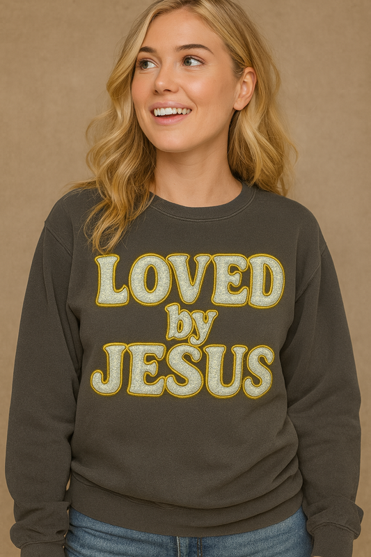 "Loved by Jesus" Diamond Dust Prism Luxe© Comfort Colors Crewneck